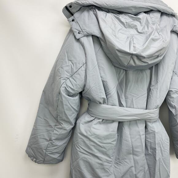 Everlane Womens The Duvet Puffer Coat Medium Blue Gray Down Long Belted NWT - Picture 10 of 13